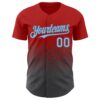 Custom Red Light Blue-Steel Gray 3D Gradient Square Shape Authentic Baseball Jersey