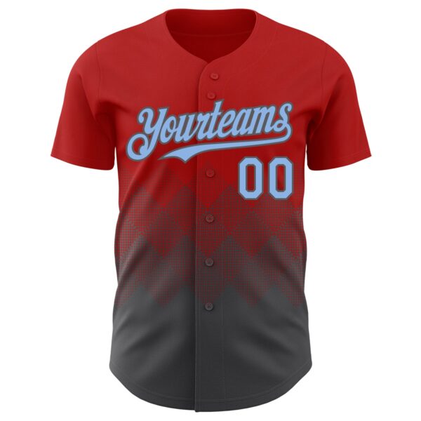 Custom Red Light Blue-Steel Gray 3D Gradient Square Shape Authentic Baseball Jersey