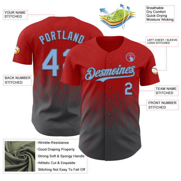 Custom Red Light Blue-Steel Gray 3D Gradient Square Shape Authentic Baseball Jersey