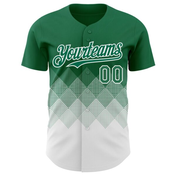 Custom Kelly Green White 3D Gradient Square Shape Authentic Baseball Jersey
