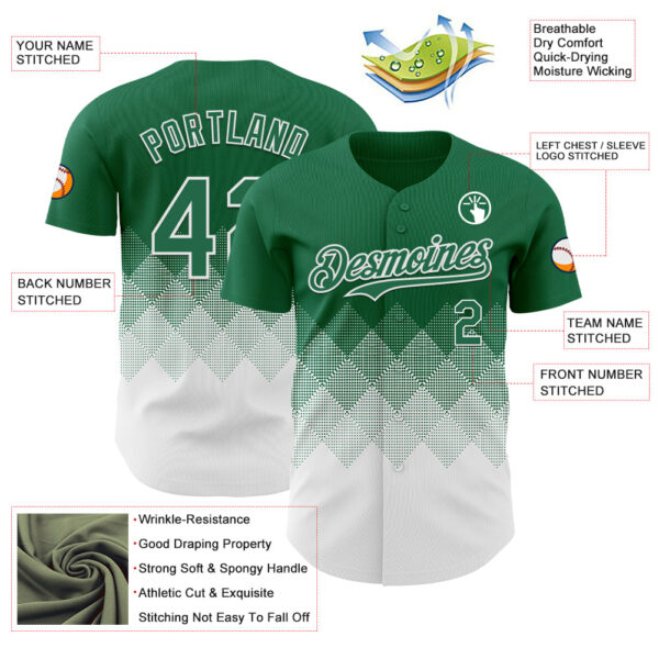 Custom Kelly Green White 3D Gradient Square Shape Authentic Baseball Jersey