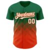 Custom Kelly Green White-Orange 3D Gradient Square Shape Authentic Baseball Jersey