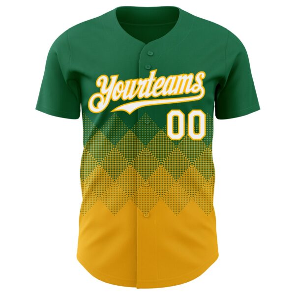 Custom Kelly Green White-Gold 3D Gradient Square Shape Authentic Baseball Jersey