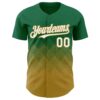 Custom Kelly Green White-Old Gold 3D Gradient Square Shape Authentic Baseball Jersey