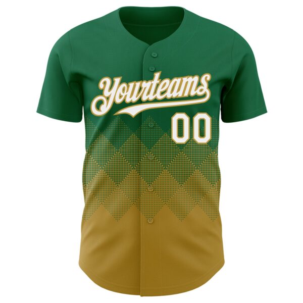 Custom Kelly Green White-Old Gold 3D Gradient Square Shape Authentic Baseball Jersey