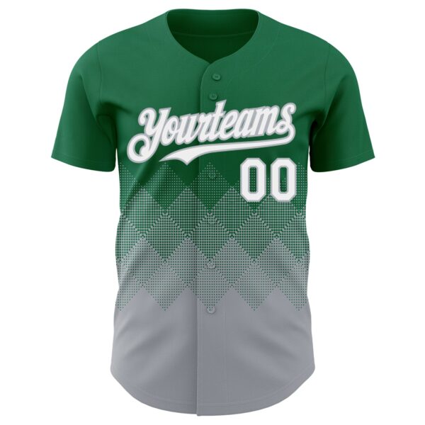 Custom Kelly Green White-Gray 3D Gradient Square Shape Authentic Baseball Jersey