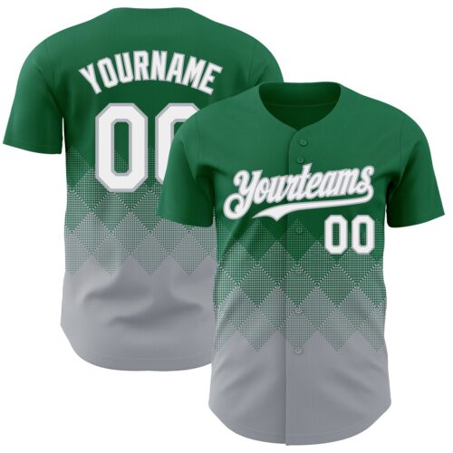 3DPattern7328 Custom Kelly Green White-Gray 3D Gradient Square Shape Authentic Baseball Jersey