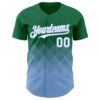 Custom Kelly Green White-Light Blue 3D Gradient Square Shape Authentic Baseball Jersey