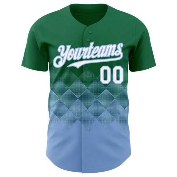 Custom Kelly Green White-Light Blue 3D Gradient Square Shape Authentic Baseball Jersey