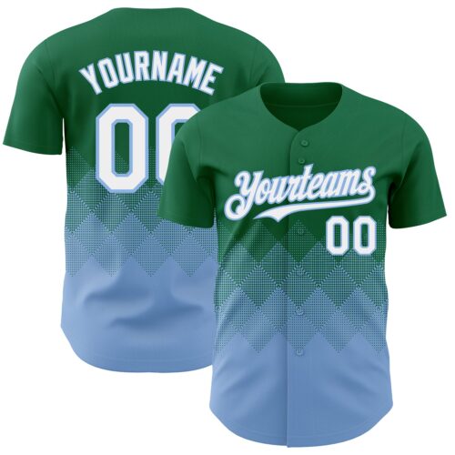 3DPattern7329 Custom Kelly Green White-Light Blue 3D Gradient Square Shape Authentic Baseball Jersey