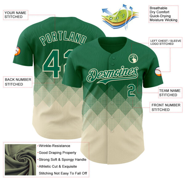 Custom Kelly Green Cream 3D Gradient Square Shape Authentic Baseball Jersey