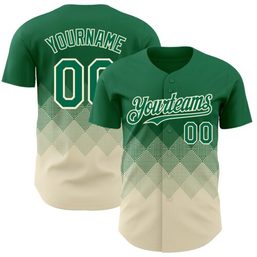 3DPattern7330 Custom Kelly Green Cream 3D Gradient Square Shape Authentic Baseball Jersey