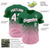 Custom Kelly Green White-Light Pink 3D Gradient Square Shape Authentic Baseball Jersey