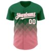Custom Kelly Green White-Medium Pink 3D Gradient Square Shape Authentic Baseball Jersey