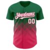 Custom Kelly Green White-Neon Pink 3D Gradient Square Shape Authentic Baseball Jersey