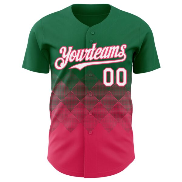 Custom Kelly Green White-Neon Pink 3D Gradient Square Shape Authentic Baseball Jersey