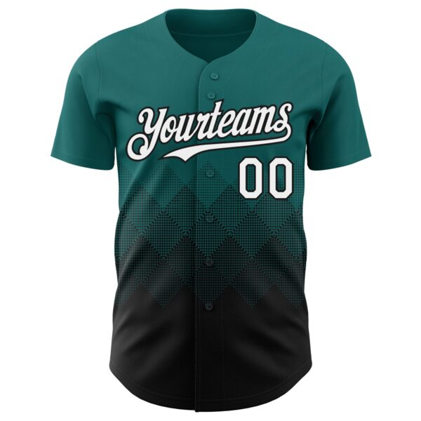 Custom Teal White-Black 3D Gradient Square Shape Authentic Baseball Jersey
