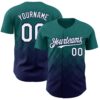 Custom Teal White-Navy 3D Gradient Square Shape Authentic Baseball Jersey
