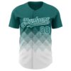 Custom Teal White 3D Gradient Square Shape Authentic Baseball Jersey