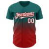 Custom Teal White-Red 3D Gradient Square Shape Authentic Baseball Jersey