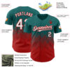 Custom Teal White-Red 3D Gradient Square Shape Authentic Baseball Jersey