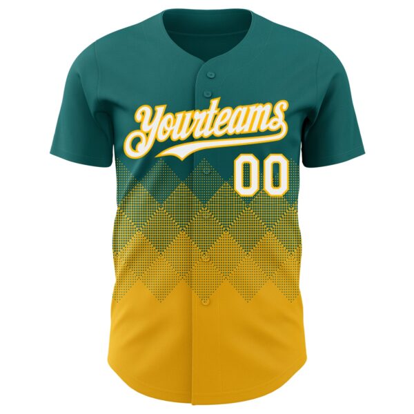 Custom Teal White-Gold 3D Gradient Square Shape Authentic Baseball Jersey
