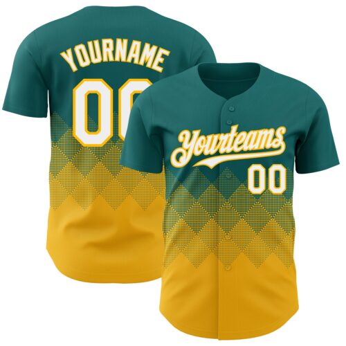 Custom Teal White-Gold 3D Gradient Square Shape Authentic Baseball Jersey