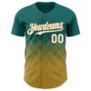 Custom Teal White-Old Gold 3D Gradient Square Shape Authentic Baseball Jersey