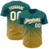 Custom Teal White-Old Gold 3D Gradient Square Shape Authentic Baseball Jersey