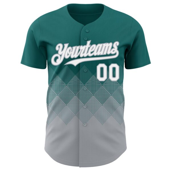 Custom Teal White-Gray 3D Gradient Square Shape Authentic Baseball Jersey