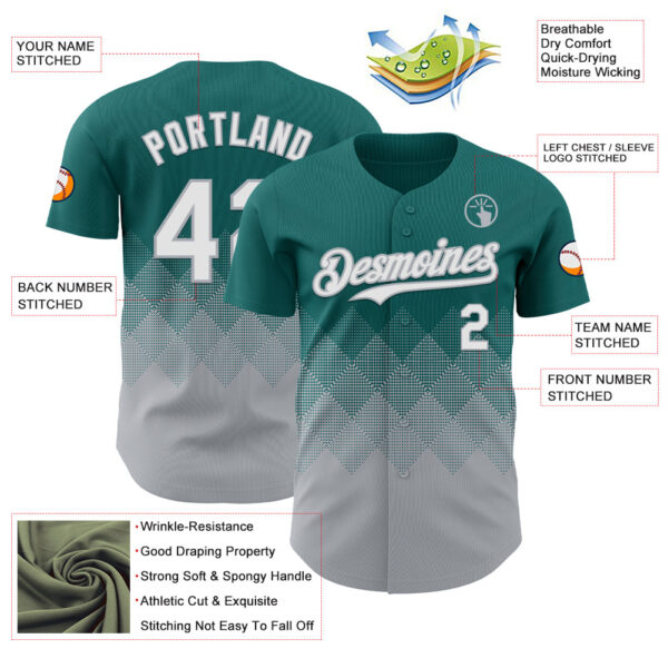 Custom Teal White-Gray 3D Gradient Square Shape Authentic Baseball Jersey