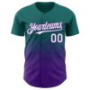 Custom Teal White-Purple 3D Gradient Square Shape Authentic Baseball Jersey