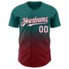 Custom Teal White-Crimson 3D Gradient Square Shape Authentic Baseball Jersey