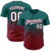 Custom Teal White-Crimson 3D Gradient Square Shape Authentic Baseball Jersey
