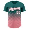 Custom Teal White-Medium Pink 3D Gradient Square Shape Authentic Baseball Jersey