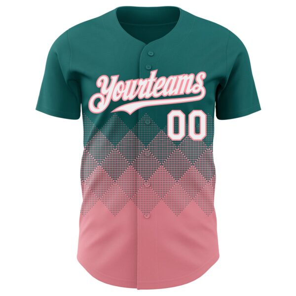 Custom Teal White-Medium Pink 3D Gradient Square Shape Authentic Baseball Jersey