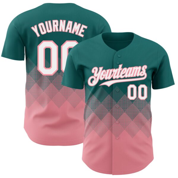 Custom Teal White-Medium Pink 3D Gradient Square Shape Authentic Baseball Jersey