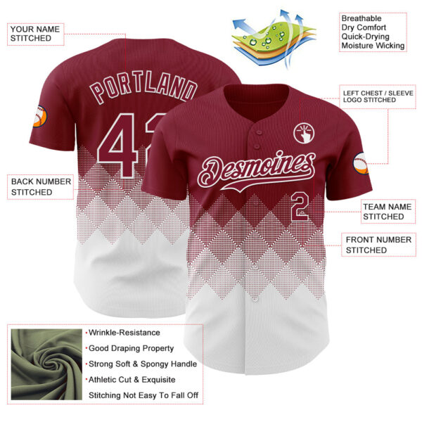 Custom Crimson White 3D Gradient Square Shape Authentic Baseball Jersey