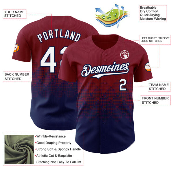 Custom Crimson White-Navy 3D Gradient Square Shape Authentic Baseball Jersey