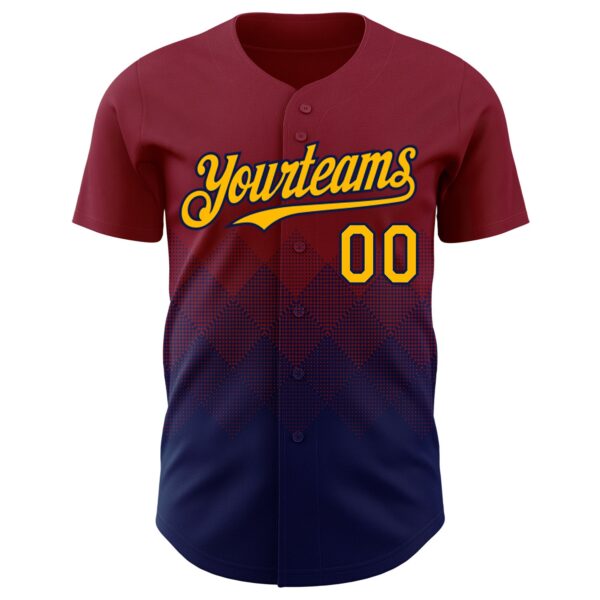 Custom Crimson Gold-Navy 3D Gradient Square Shape Authentic Baseball Jersey