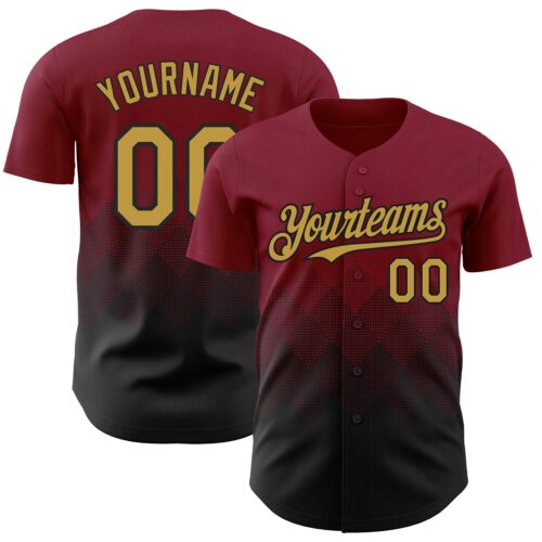 3DPattern7348 Custom Crimson Old Gold-Black 3D Gradient Square Shape Authentic Baseball Jersey