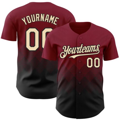 Custom Crimson Cream-Black 3D Gradient Square Shape Authentic Baseball Jersey