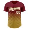 Custom Crimson White-Old Gold 3D Gradient Square Shape Authentic Baseball Jersey