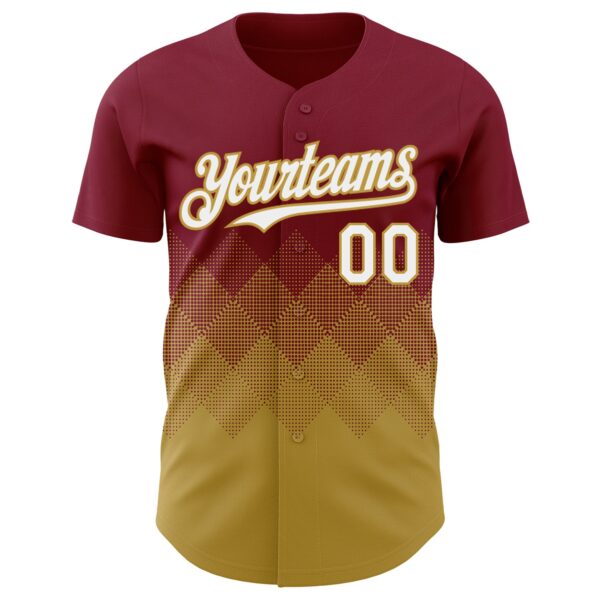 Custom Crimson White-Old Gold 3D Gradient Square Shape Authentic Baseball Jersey