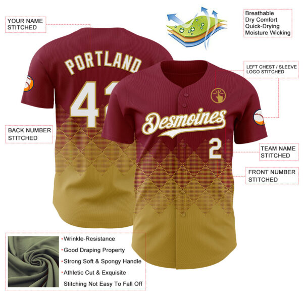 Custom Crimson White-Old Gold 3D Gradient Square Shape Authentic Baseball Jersey