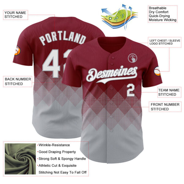 Custom Crimson White-Gray 3D Gradient Square Shape Authentic Baseball Jersey