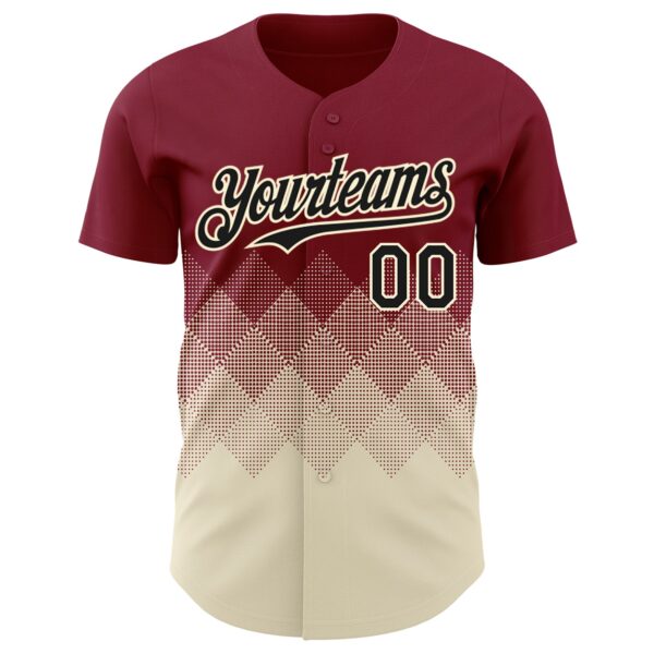 Custom Crimson Black-Cream 3D Gradient Square Shape Authentic Baseball Jersey