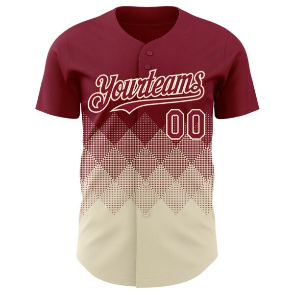 Custom Crimson Cream 3D Gradient Square Shape Authentic Baseball Jersey
