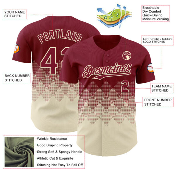 Custom Crimson Cream 3D Gradient Square Shape Authentic Baseball Jersey