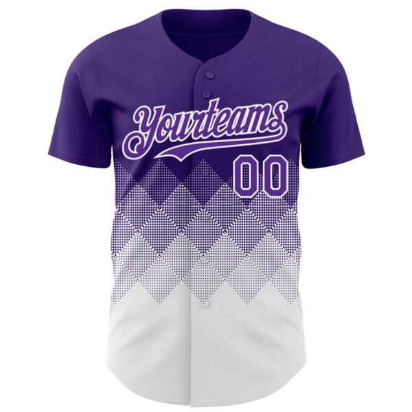 Custom Purple White 3D Gradient Square Shape Authentic Baseball Jersey
